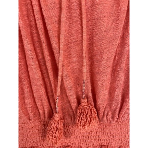 Free People Top Size XS Orange Linen Blend Flutter Sleeve Drawstring Neck EUC - Picture 7 of 14